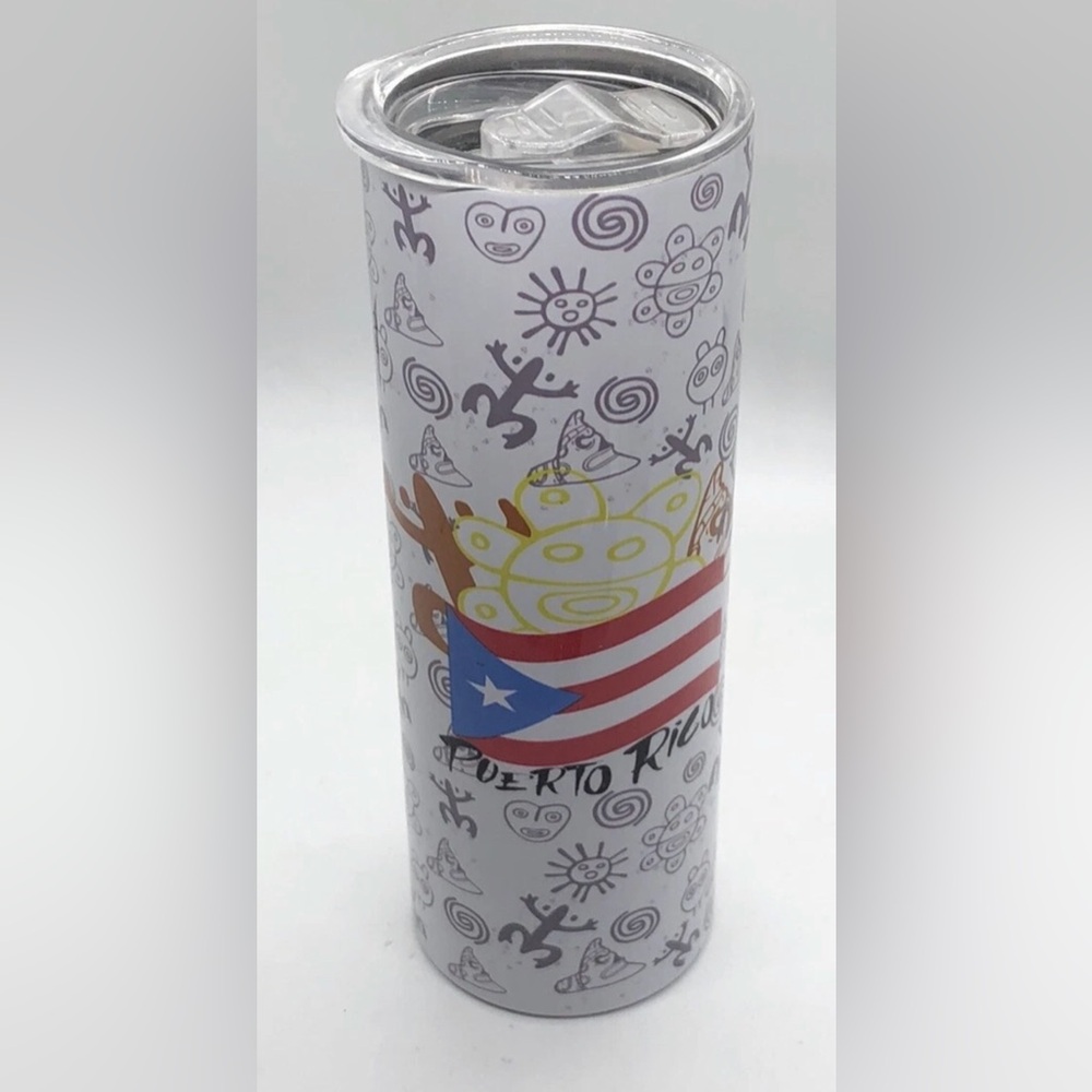 Puerto Rico Tumbler PR Flag, Coqui Frog & Taino Symbols